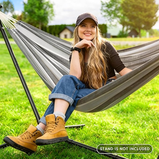 SUNCREAT Hammocks Outdoor Camping Double Hammock, Portable Camping Hammock, Light Gray & Dark Gray
