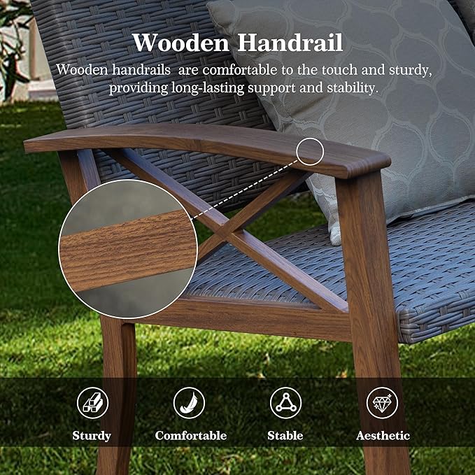 Domi Aluminum Patio Furniture Set, 4-Piece Modern Conversation Set with Cotton Padding Backrests and Seats, Outdoor Sectional Metal Sofa Set with 5.5 Inch Cushion and Coffee Table for Balcony, Garden