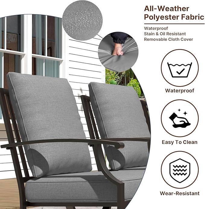 Gotland 7 Piece Outdoor Dining Set, Metal Outdoor Table and Swivel Chairs with X-Shaped Legs 1.5" Umbrella Hole, Patio Furniture Set with Waterproof Cushions, Patio Dining Sets for Backyard Deck Gray