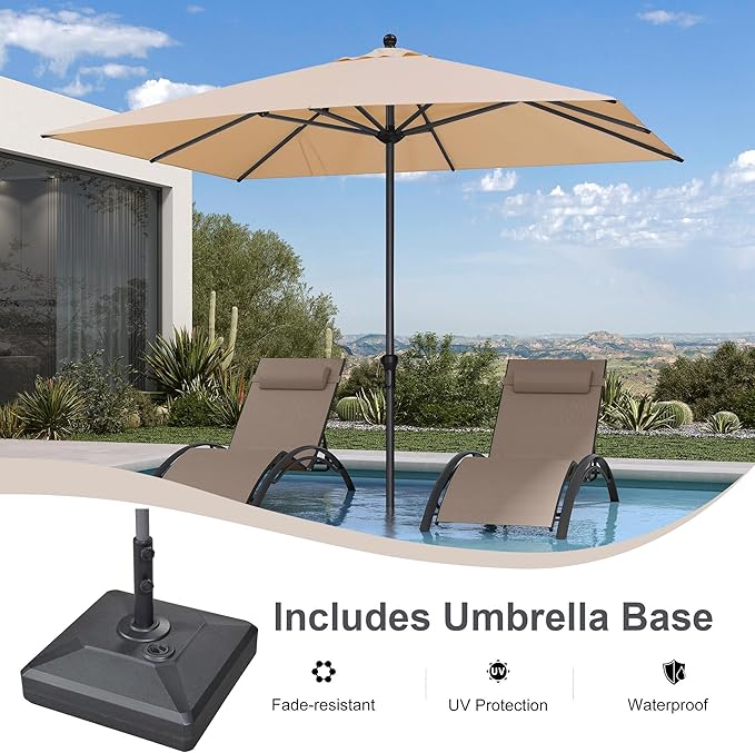 PURPLE LEAF 10' x 8' Rectangle Patio Market Umbrella with Base Outdoor Table Umbrellas Aluminum Frame Sun Shade with 8 Sturdy Ribs for Garden Deck Lawn Pool Beige