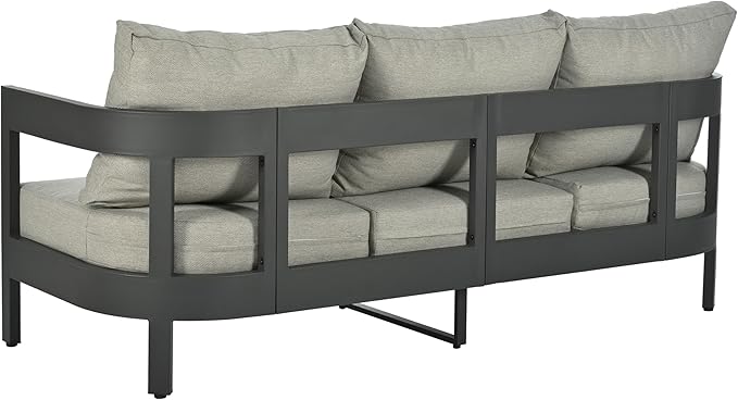 4 Pieces Outdoor Patio Furniture Set Sofa Set with Coffee Table, All-Weather Conversation Set with Thick Cushions and Iron Frame for Garden Backyard Poolside (Light Gray-Seating)