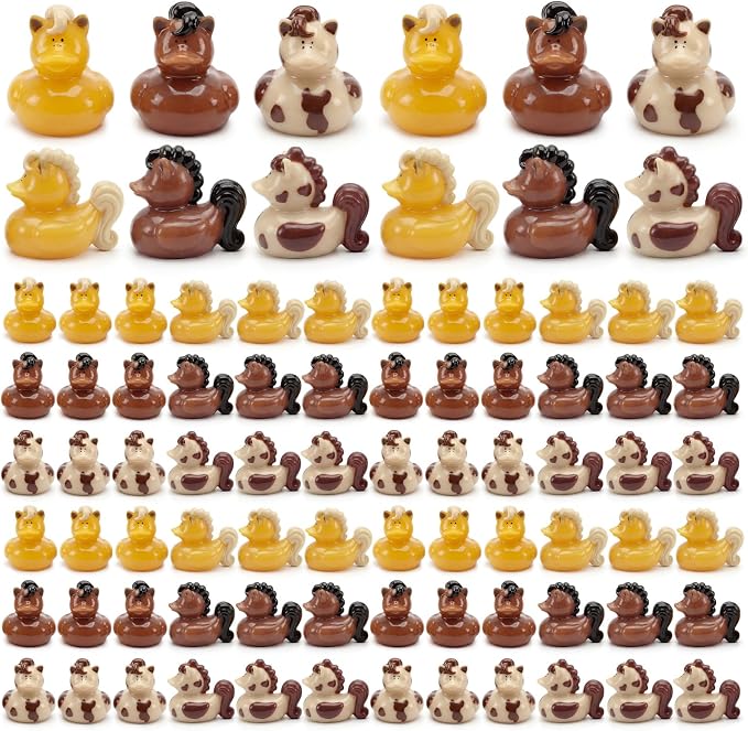 72 Pcs Mini Horse Duck Bulk Tiny Bucking Bronco Duck Figurine Resin Pool Float Bath Decor Gift for Horse Racing Festival Basket Stuffers Table Party Decorations