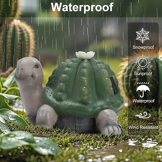 Etlemonde Solar Cactus Turtle Statue Garden Decor Light - Outdoor Decorative LED Flower, Suitable for Patio, Lawnand Garden Decorations, Gifts for Mom