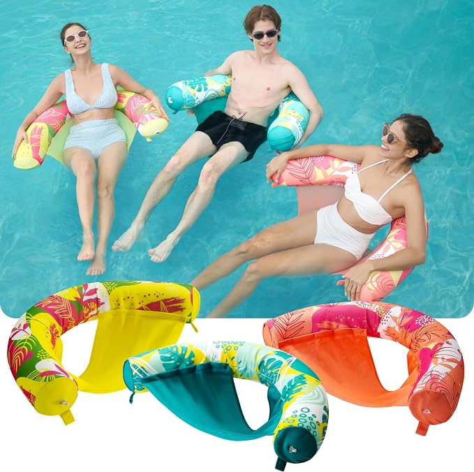 SLOOSH Inflatable Pool Noodle Chair, 3 Packs Pool Floats Noodle Sling Floatie, Swimming Party Floating Chair for Adult Party Summer Water Fun