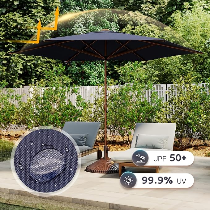 Abba Patio 9FT Outdoor Patio Umbrella Outdoor Table Umbrella with Crank Market Umbrella 6 Sturdy Ribs UV Protection Waterproof and Push Button Tilt for Garden Deck Backyard Pool, Dark Blue
