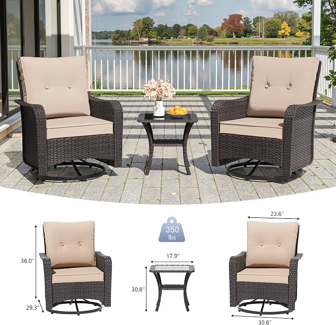 11 Pieces Outdoor Patio Furniture Set,Outdoor Sectional Furniture with 43" 55000 BTU Gas Propane Fire Pit Table,PE Rattan Wicker Patio Conversation Set,Swivel Rocking Chairs Set,Sand