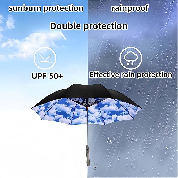 Umbrella with Fan & Mist Spray - Rechargeable UV Protective Cooling Umbrella for Patio, Beach, Travel | Portable Misting System & Detachable Water Bottle Included