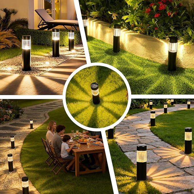 Solar Pathway Lights Outdoor Waterproof, 6 Pack Stainless Steel LED Stake Lights 35 Lumens 3000K, IP65 Auto On/Off Solar Yard Lights for Driveway, Walkway, Backyard, Perimeter Landscape Lighting
