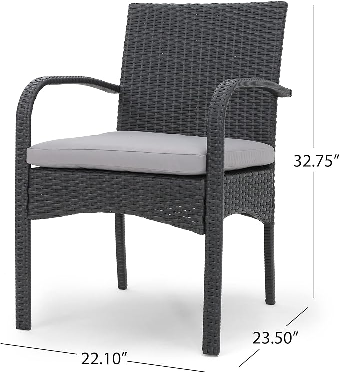 Christopher Knight Home Stillwater Outdoor 6-Seater Aluminum Dining Set with Wicker Chairs and Bench, Sandblast Dark Gray and Gray