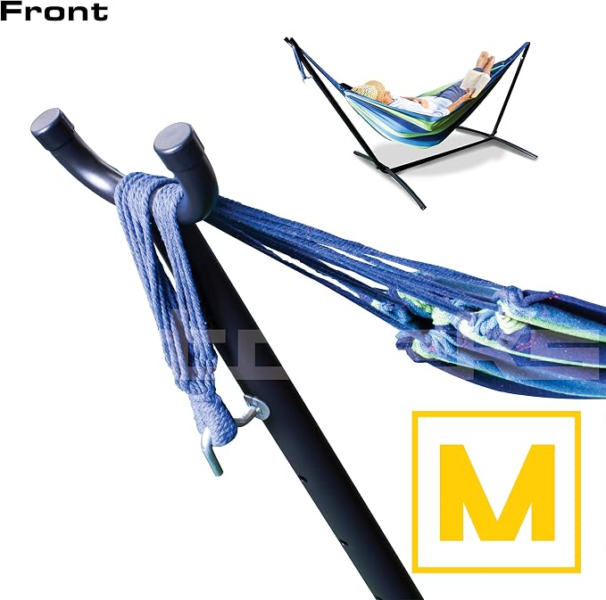Mototeks Double Hammock with Steel Stand and Carry Bag for Garden Deck Yard Campsite Indoor Outdoor Use Comfort Durability Striped Large Hanging Chair (Red)