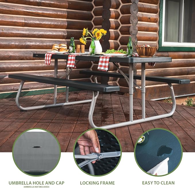 Lifetime 22123 Folding Picnic Table, 6 Feet, Hunter Green