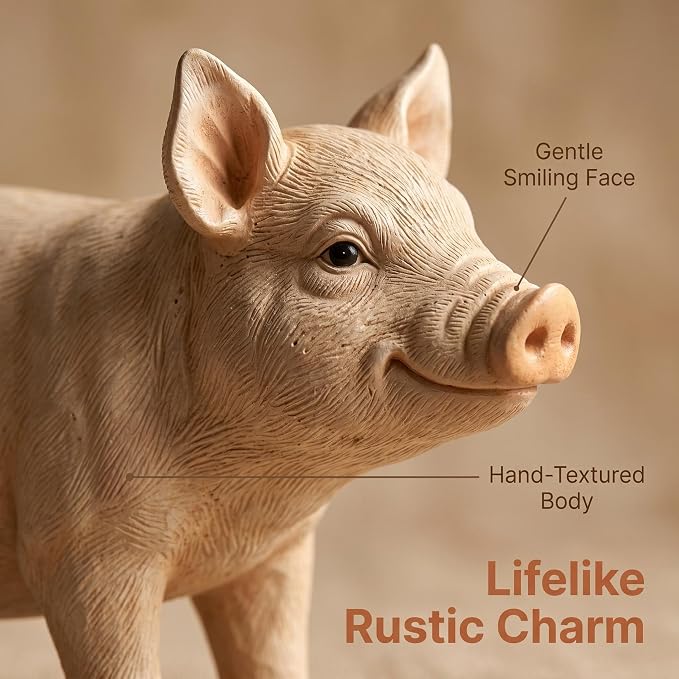25.6" Cute Pig Resin Garden Statue | Farmhouse Animal Yard Decor, Lifelike Farmhouse Pig Sculpture, For Yard or Patio