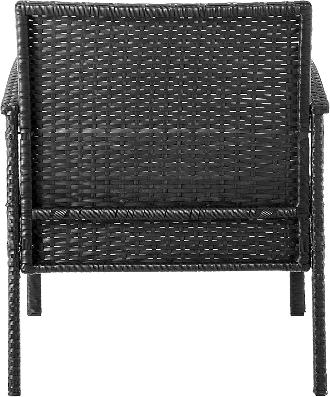 Manhattan Comfort Noli 3-Piece Patio Conversation Set, Outdoor Furniture Made of Steel Rattan | Includes 2 Modern Armchairs, Tempered Glass End Table, Removable Waterproof Cushions, Grey