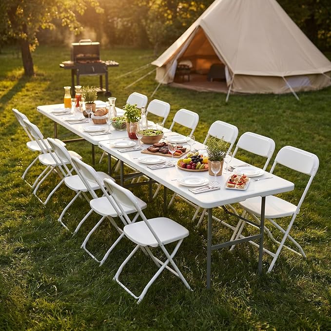 Sweetcrispy 4 FT Folding Picnic Table Easy to Fold and Store, Foldable Table for Camping Picnic Dining Party Kitchen Outdoor Indoor with Carrying Handle