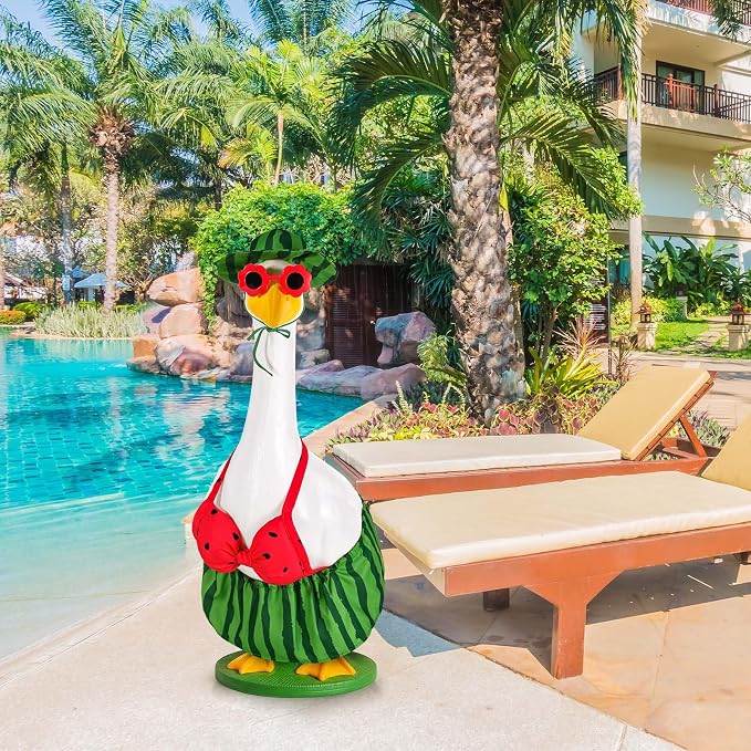 JcHrmers Hawaiian Goose Outfit Summer Porch Goose Outfits Bikini Goose Clothes for Outdoor Garden Yard Decor (Watermelon, 23 Inch)