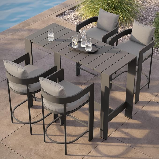 Modway Tahoe 5-Piece Outdoor Patio Bar Table Set in Gray