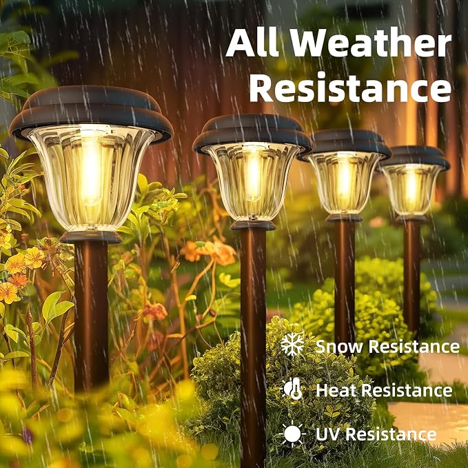 Solar Lights Outdoor, 6 Pack Metal Solar Pathway Lights, Heavy Duty Stainless Steel & Glass, Auto On/Off Waterproof Garden Lights for Driveway Landscape Walkway Yard Outdoor Decor (Warm White) | Waterproof Heavy Duty Stainless Steel Glass Auto On/Off L...