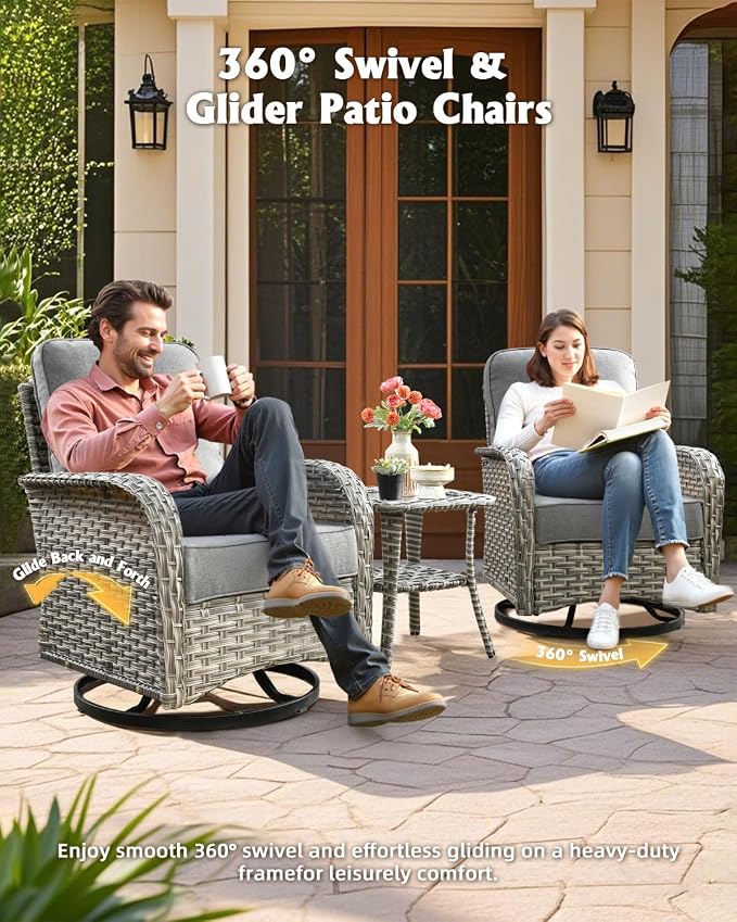 Outdoor Sectional Patio Furniture Set with Fire Pit Table,8 Pieces Wicker Conversation Sets L Shaped Couch,Extra Deep Out Door Sofa Outside Furniture with Swivel Chairs,Dark Gray
