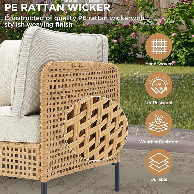Belord Patio Conversation Sets 3-Piece, Boho Outdoor Furniture with Waterproof Cushions & Table, Wicker Patio Furniture for Porch, Balcony