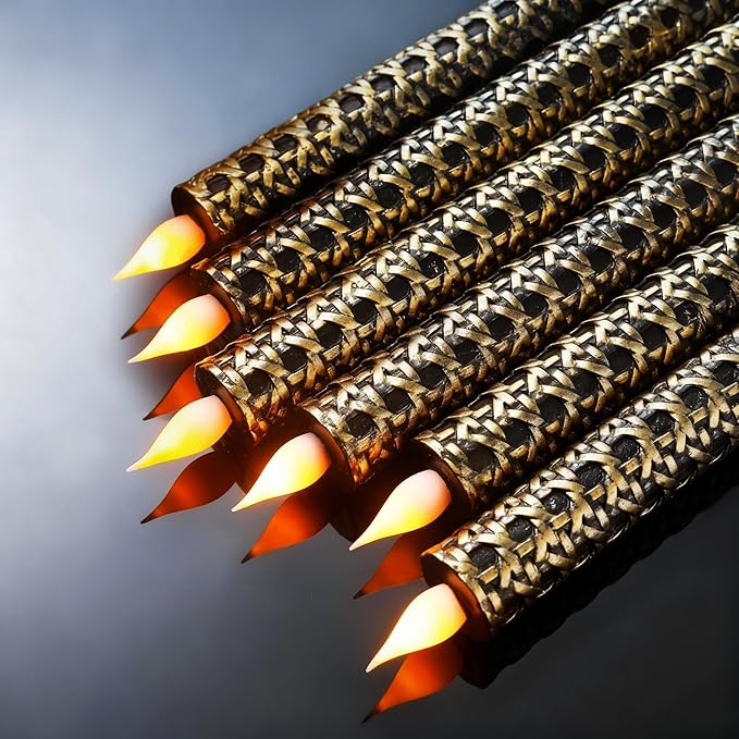 6 Pcs Black and Gold Flameless Taper Candles - 9.65 Inch Battery Operated LED Candlesticks with Flickering Flame for Elegant Table, Wedding & Home Decor