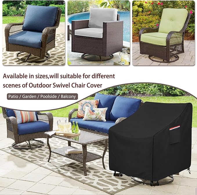 Patio Swivel Chair Cover 4 Pack,Waterproof Heavy Duty Outdoor Chair Covers,Outdoor Swivel Chair Cover for Patio Furniture Covers(30 W x 34 D x 38.5 H inches),Black