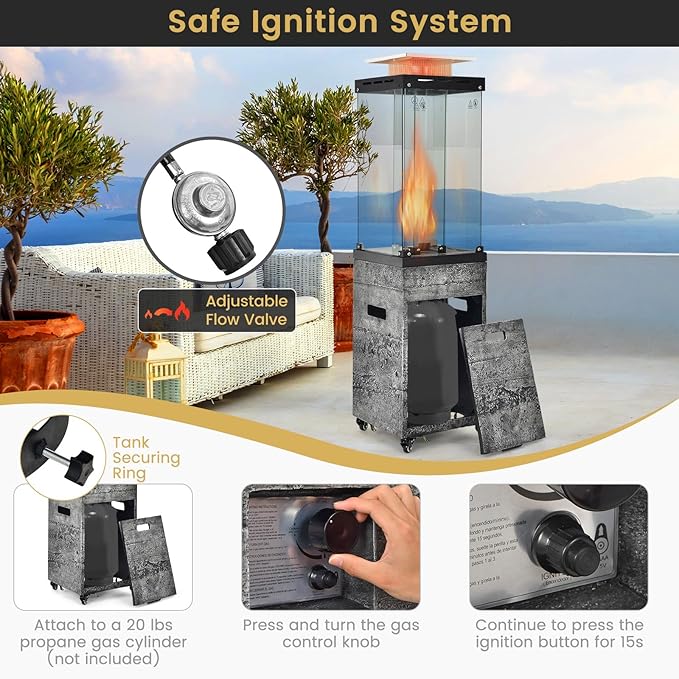 Giantex 41,000 BTU Outdoor Heaters for Patio - Propane Patio Heater, Outside Space Heater with Protective Cover, Wheels & Adjustable Feet, CSA Certification, Portable Gas Heater for Garden, Yard (Mix Gray)