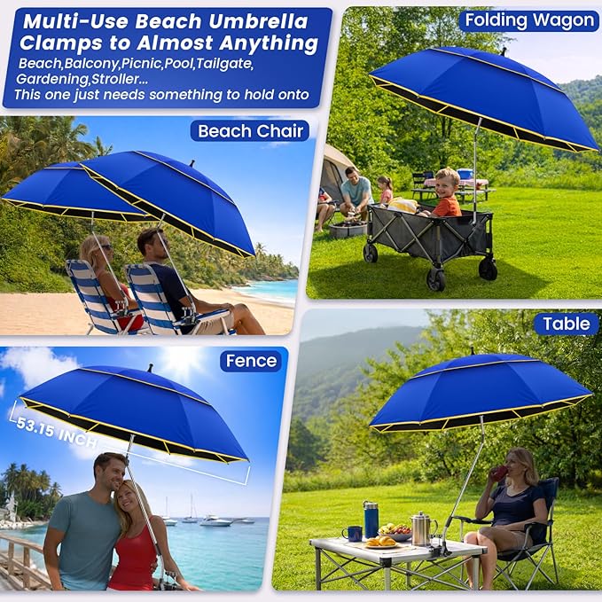 Chair Umbrella with Clamp,2PACK 53 inches Double Canopy Beach Chair Umbrella with Universal Clamp,50+ UV Protection,360° Swivel,Folding Clip on Sun Umbrellas for Table,Camping,Bench Chairs,Golf Cart