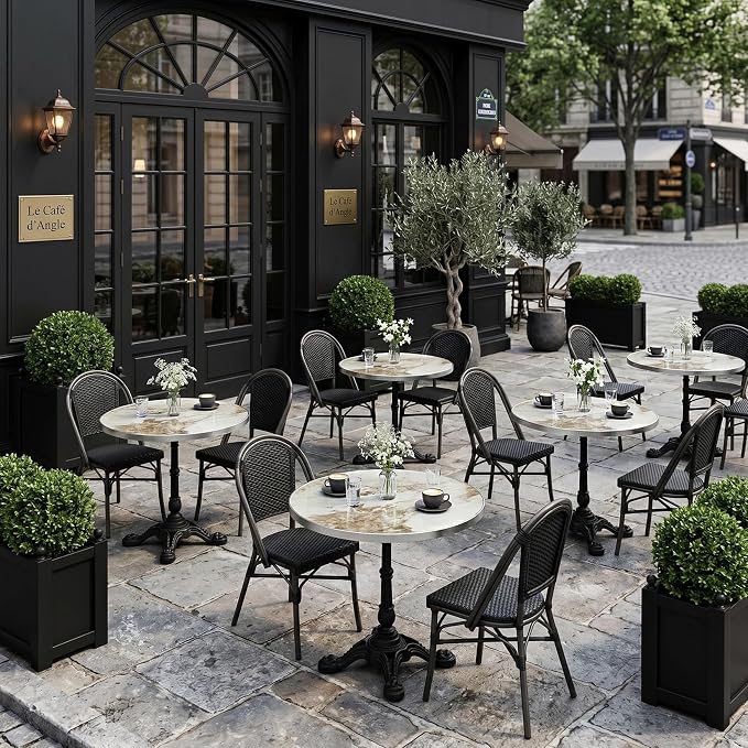 31.5" Outdoor Tulip Dining Table with Sintered Stone Tabletop and Cast Iron Base, Antique Patio Bistro Table for 2-4 Person for Indoor Outside Cafe Restaurant Backyard Garden (Platinum Cloud)