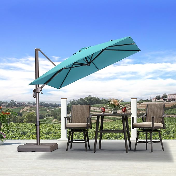 PURPLE LEAF 8' X 8' Cantilever Patio Umbrella Antique Bronze Square Umbrella with 360° Rotation and Aluminum Offset Hanging Outdoor Umbrella for Pool Garden Backyard Deck, Turquoise