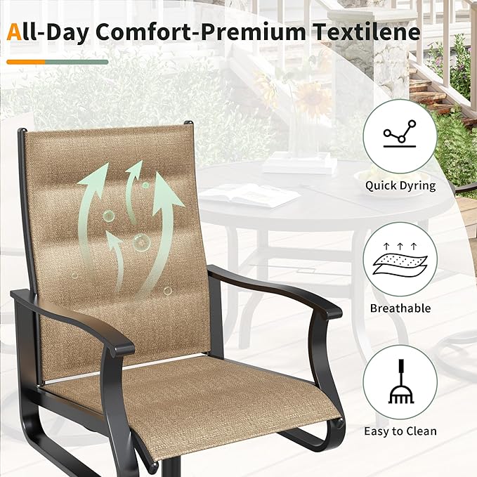 UDPATIO 5 Piece Outdoor Patio Table and Chairs Set, Patio Table with Chairs, 37" Square Table with Umbrella Hole, Outdoor Swivel Rocker Dining Chairs, Patio Outdoor Dining Set for Lawn, Deck, Yard