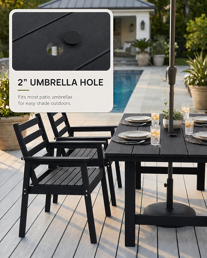 12 Piece HDPE Outdoor Dining Set for 10, Patio Dining Furniture Set with 2” Umbrella Hole, Weather Resistant Outdoor Table and Chairs for Garden, Poolside, Backyard, Deck