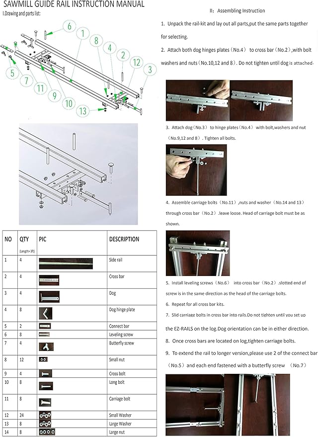 9 FT Rail Mill Guide System 3 Crossbar Kits Work with Chainsaw Mill…