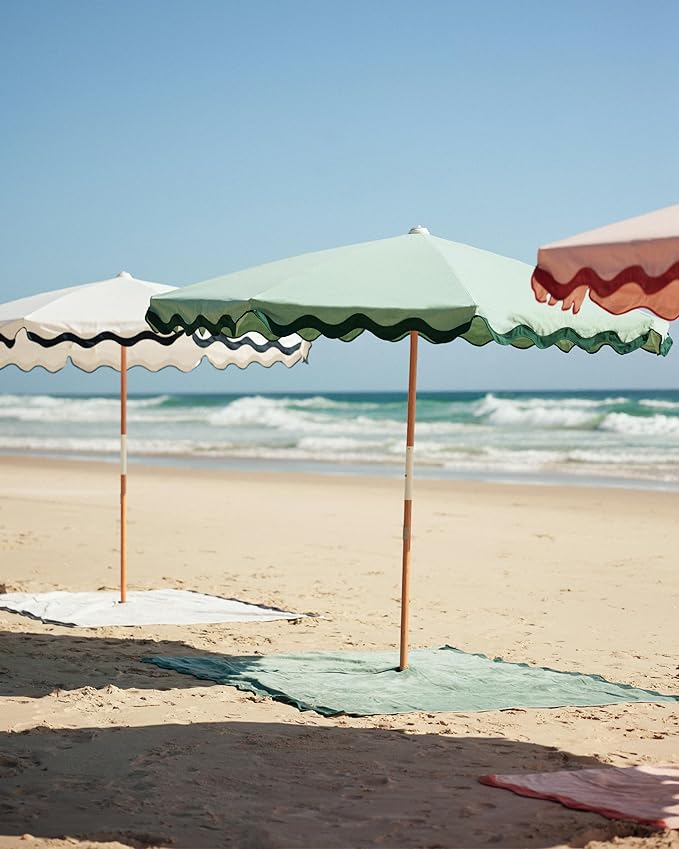 Business & Pleasure Co. Amalfi Rivie Umbrella - 6.5' Boho Beach Umbrella, UPF 50+ UV-Resistant Canvas, Premium Wood Pole, Sturdy Yet Lightweight