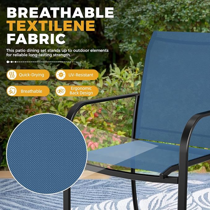 7-Piece Patio Dining Set,6 Person Outdoor Table and Chairs Set, 6 Metal Dining Chairs and Rectangular Outdoor Table with 1.57" Umbrella Hole,Blue