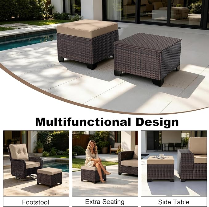 Outdoor Patio Furniture Set, 10 Pieces Outdoor Sectional Furniture with Fire Pit Table, All-Weather PE Rattan Patio Conversation Set with Two Ottomans, Coffee Table for Garden, Deck (Brown)