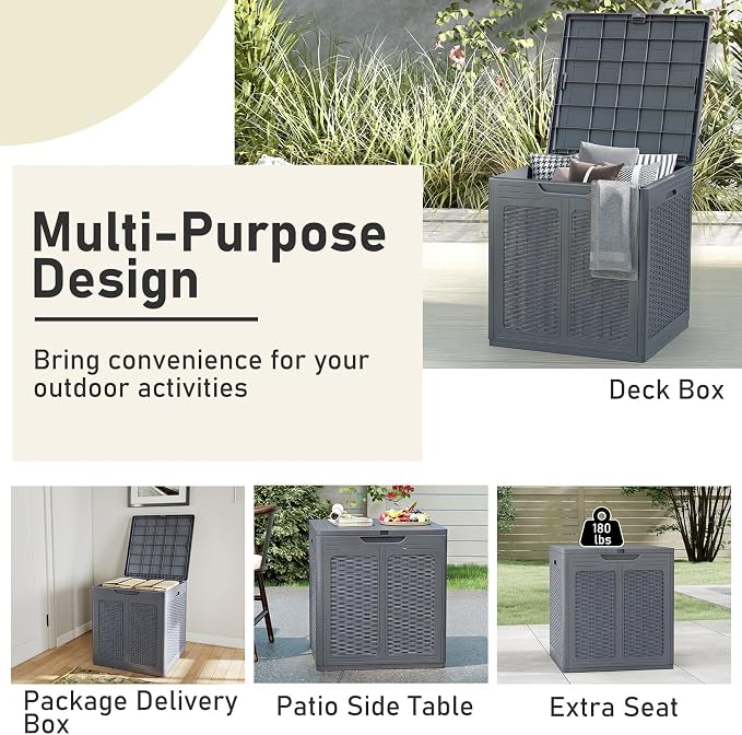 Giantex 39 Gallon Outdoor Storage Box, PP Deck Container with Rattan Patterns & Lockable Lid, Patio Plastic Storage Bin for Package Delivery, Garden Tools, Patio Cushions