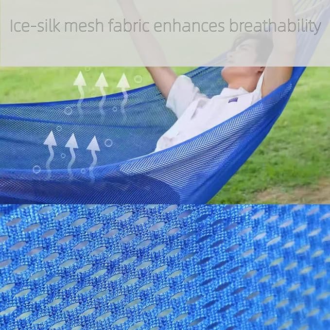 Portable Camping Hammock, Cool Ice Silk Mesh Hammocks with Tree Straps Carry Bag, Single Hanging Sturdy Hammock for Travel Patio Garden. Up to 550lbs. Purple