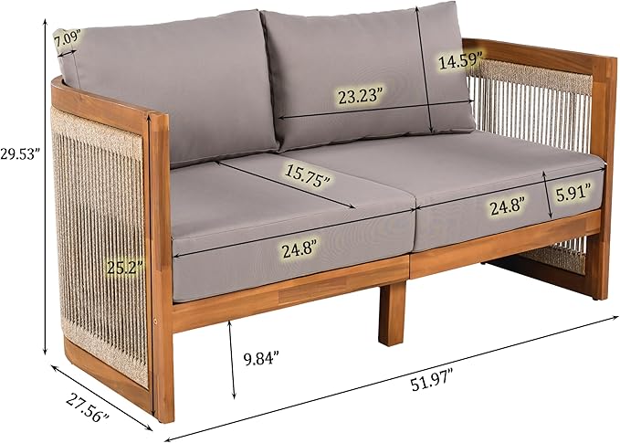 LUMISOL 4 Piece Outdoor Patio Furniture Sets, Acacia Wood Conversation Set with Coffee Table for Garden, Poolside, Backyard, Teak+Grey
