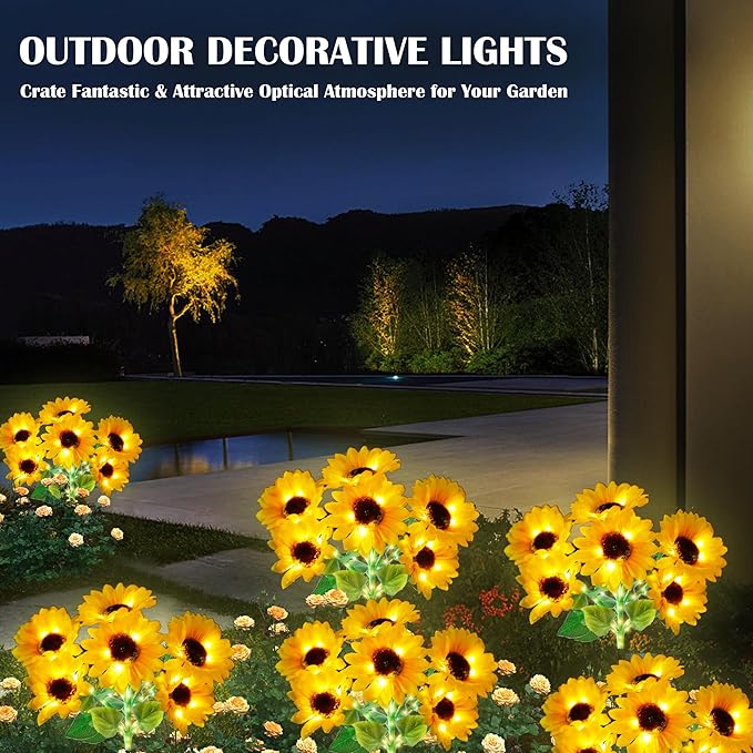 Solar Garden Lights - Solar Sunflower Outdoor Decorative Stake Lights Waterproof, Updated 60 LED Solar Flower Lights for Garden,Yard,Lawn,Pathway,Patio,Backyard Decor,Gifts for Mom(2 Pack)