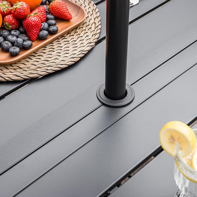 Sour Citrus 62" Rectangular Outdoor Metal Patio Dining Table for 6 with Umbrella Hole, Weather-Resistant Table for Garden, Backyard and Deck, Black