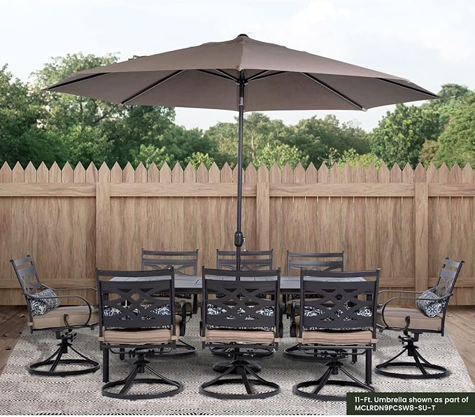 Hanover Montclair 11' Market Outdoor Umbrella, All-Weather, Crank Lever, Tan