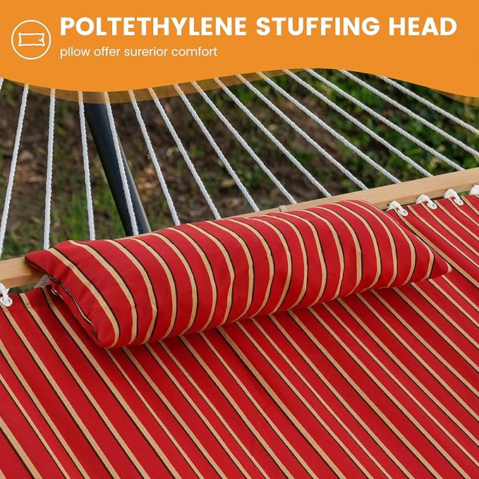 Lazy Daze Hammocks 12 FT Sunbrella Fabric Hammock not Fading with Spreader Bars and Free Pillow Fits for 2 Persons, All Weather and Fade Resistant for Patio Yard, 450 lbs Capacity, Harwood Crimson