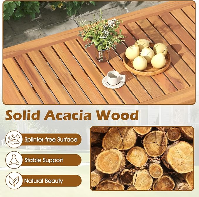 Tangkula 4 Pieces Patio Furniture Set, Outdoor Acacia Wood Conversation Set with Soft Cushions and Coffee Table, Outdoor Sectional Sofa Set for Lawn, Garden, Backyard and Poolside (1, Natural)