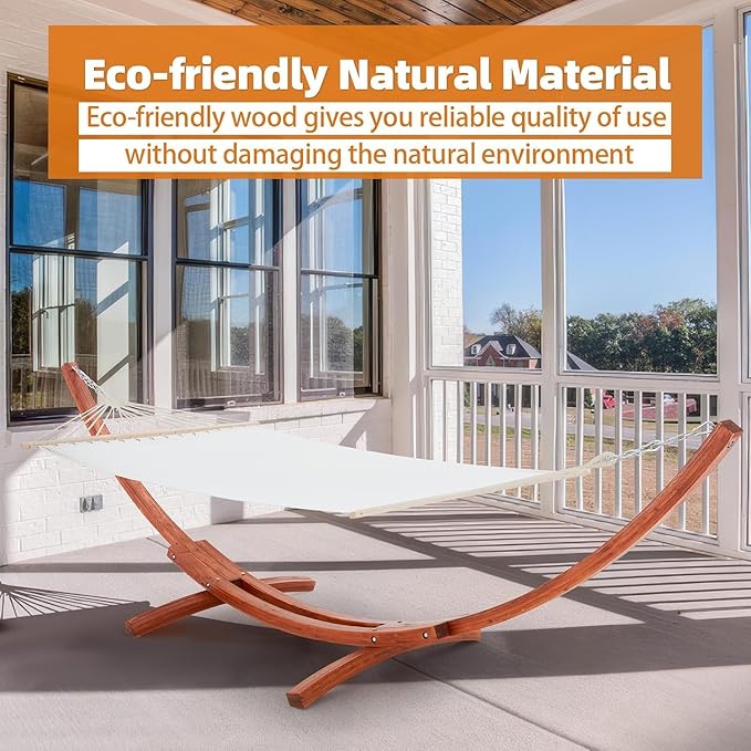 ECOTOUGE 13 FT Hammock with Stand, Heavy Duty Hammock Stand, 2 Person Heavy Large Hammock Bed for Porch, Patio, Balcony, Garden, Backyard, Load 550lbs 550LBS, White-Yellow