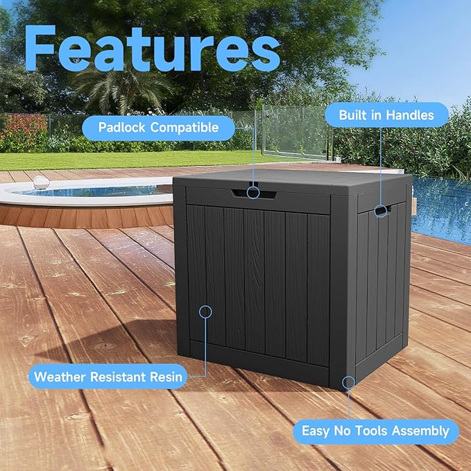 35 Gallon Waterproof Outdoor Storage Box,Deck Boxs for Outdoor and Indoor Use,Deck Storage Box for Picnic Supplies,Gardening Tools,Lockable and Easy to Install(Black)