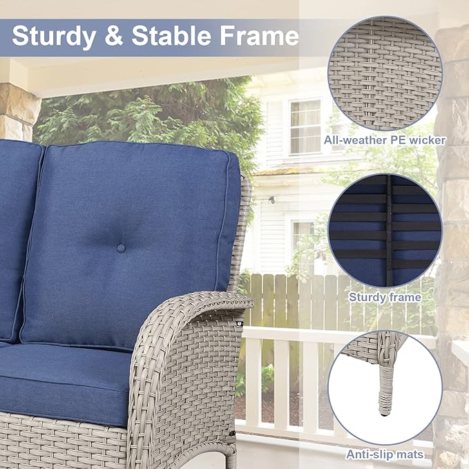 Belord 4 Pieces Patio Furniture Set for Porch Deck Balcony Outdoor, Wicker Chair Sectional Sofa Set, Outdoor Conversation Sets Include Chairs Loveseat Couch and Coffee Table
