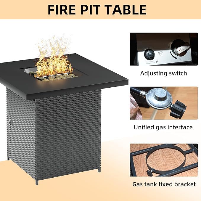 Patio Furniture Set with Fire Pit, All-Weather Outdoor Sectional Patio Furniture Set Including 7-Seated Sofa, 28" Gas Fire Pit Table,Coffee Table for Any Patio,Blue