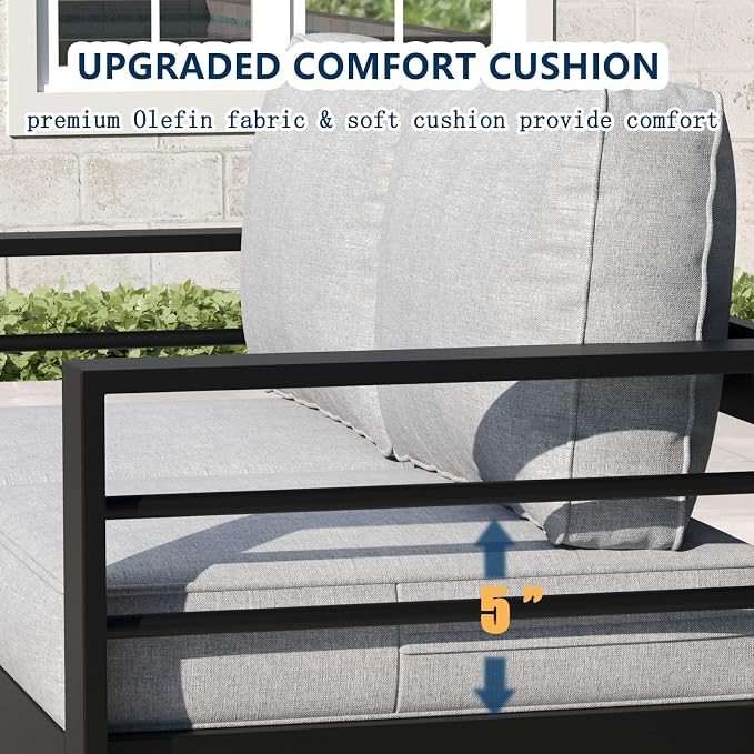 4 Pieces Aluminum Outdoor Patio Furniture Set with Fire Pit Table, Modern Metal Conversation Sofa Set with Deep Seating