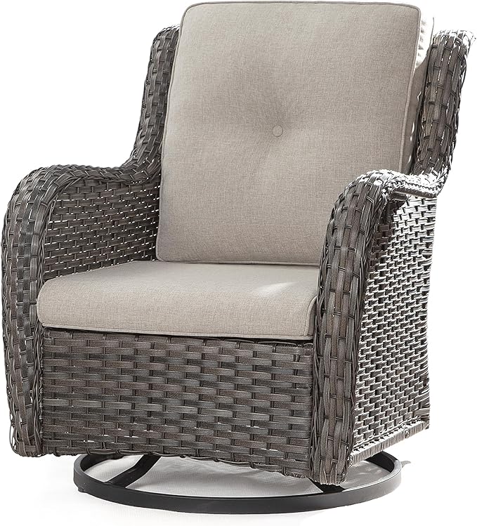 Outdoor Swivel Rocker Wicker Chair, High Back Patio Chairs Wicker Furniture, 1PC Rattan Swivel Rocking Chair with OIefin Cushions(Mixed Grey/Beige)