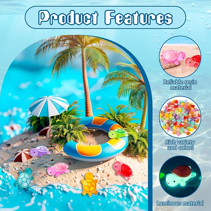 50PCS Mini Resin Turtles, Small Colorful Turtle Figurines Bulk Set | Tiny Resin Animals for Ocean Theme Party Decor, DIY Crafts, Cake Toppers (10 Vibrant Colors)